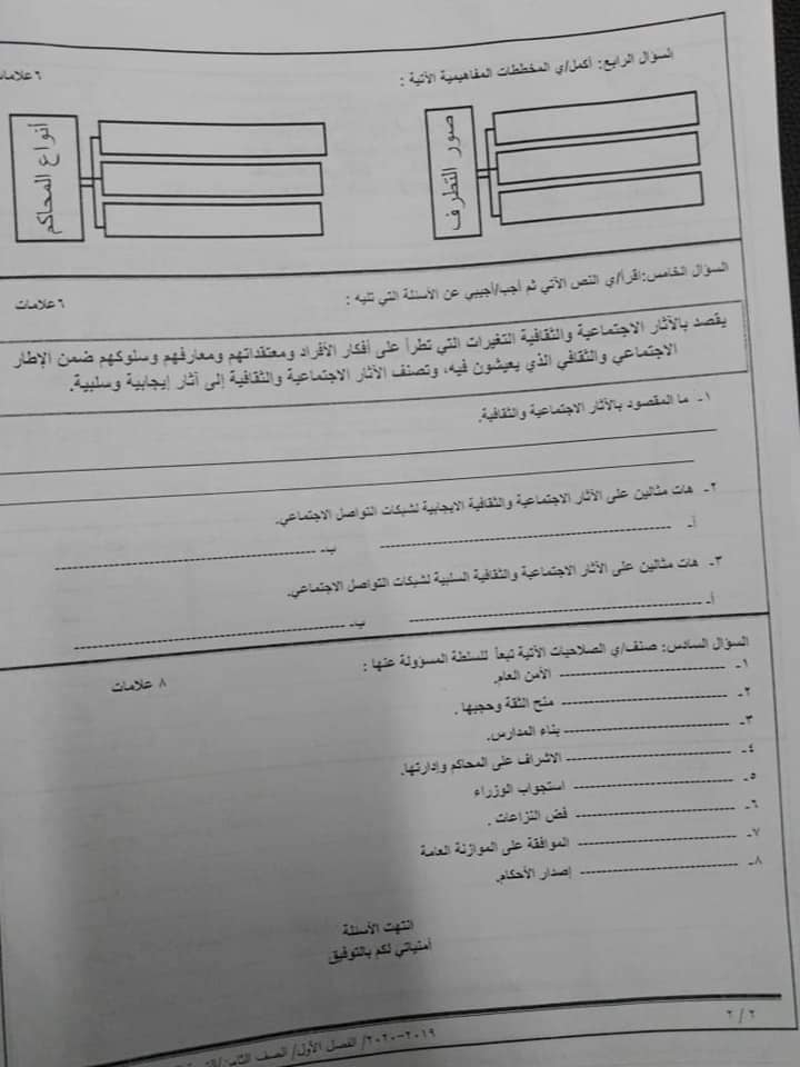 MTEzMTY4MQ90908 صور امتحان نهائي لمادة التربية الوطنية للصف الثامن الفصل الاول 2019 نموذج A وكالة